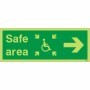 Glow in the dark arrow right safe area sign with wheelchair symbol