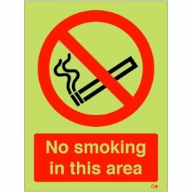 Glow in the dark no smoking in this area prohibition safety sign