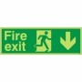 Extra large glow in the dark fire exit down sign with downward arrow