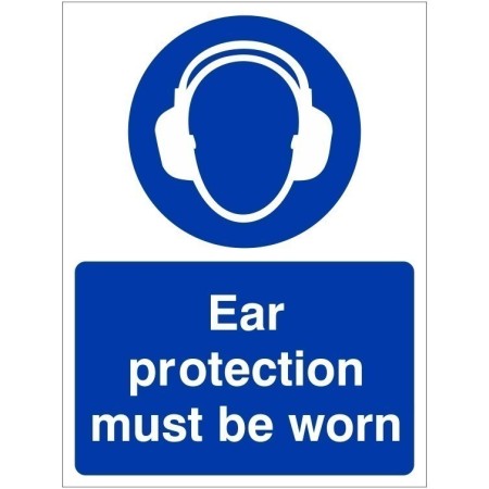Ear protection must be worn mandatory PPE safety sign