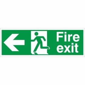 Extra large fire exit arrow left sign with running man symbol