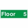 Floor 5 floor level identification safety sign with white text on green background
