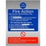 Fire Action 6 point emergency procedure notice sign in brushed aluminium finish