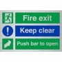 Fire Exit Keep Clear Push Bar To Open Brushed Aluminium Safety Sign
